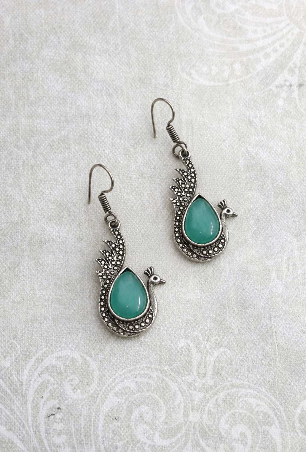 Handmade Kashmiri Peacock Drop Earrings, Handcrafted Brass Ethnic Dangle Earrings, Traditional Artisan Jewelry for Women