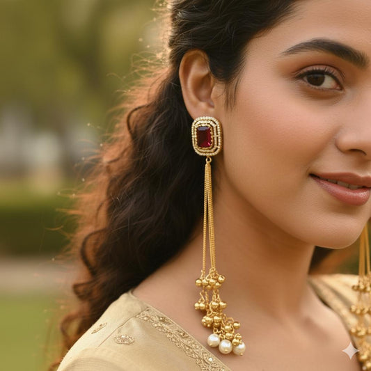 Brass-Based Long Kashmiri Design Earrings