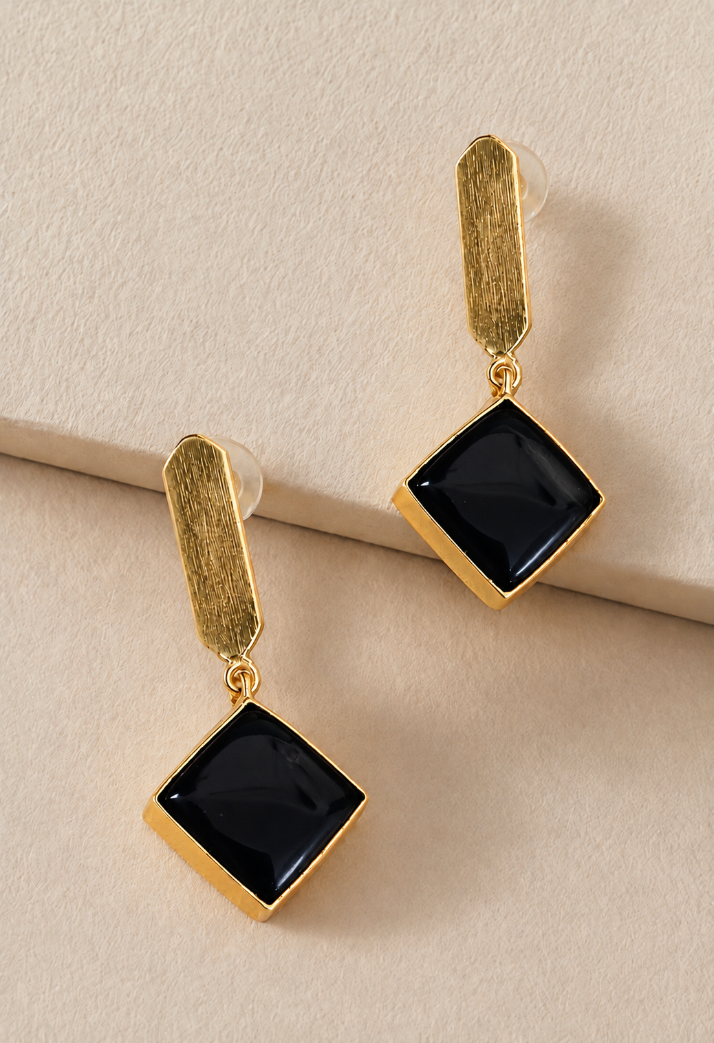 Handmade Brass Geometric Sea Green Stone Drop Earrings