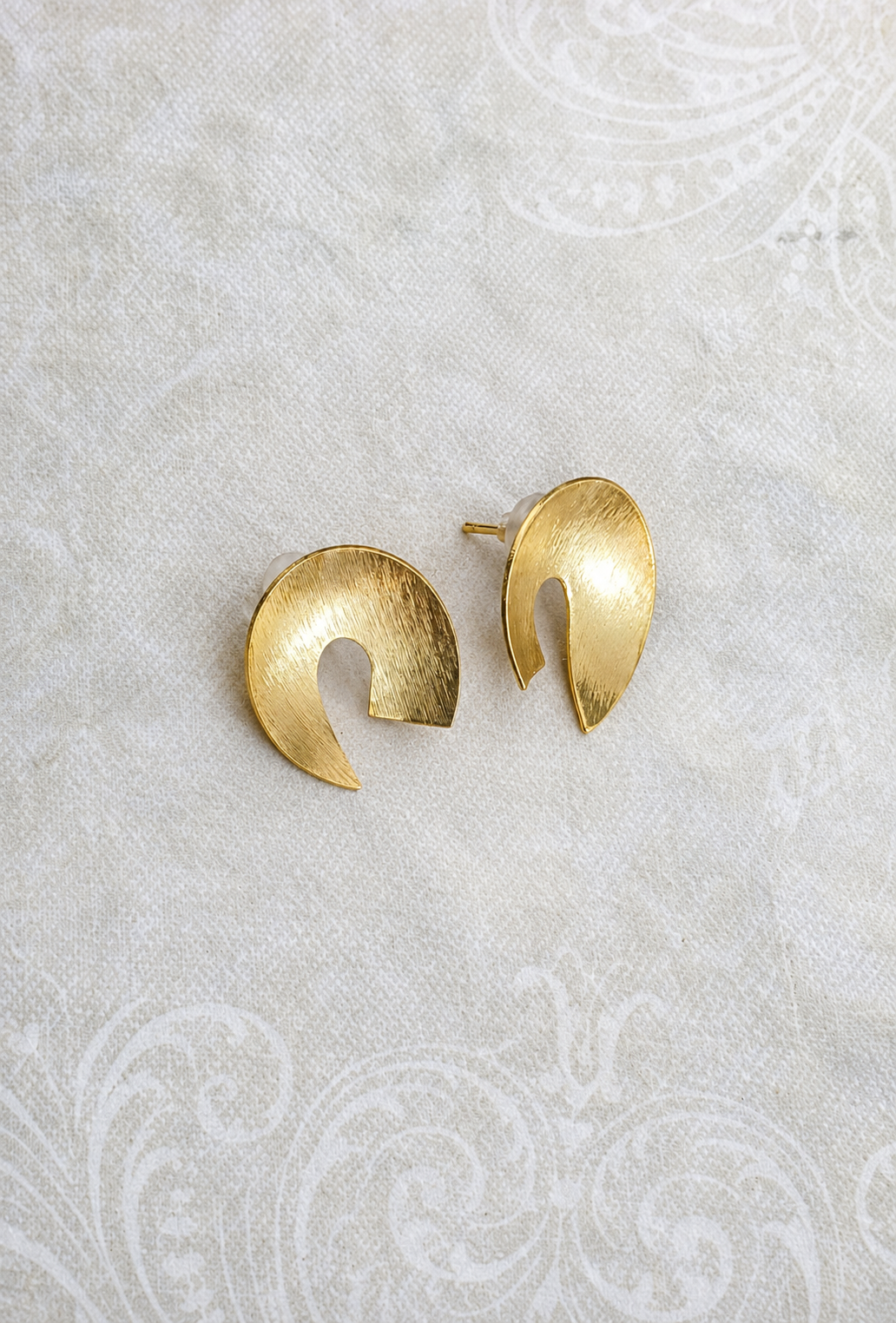 Handmade Modern Brass Crescent Stud Earrings with Brushed Satin Finish