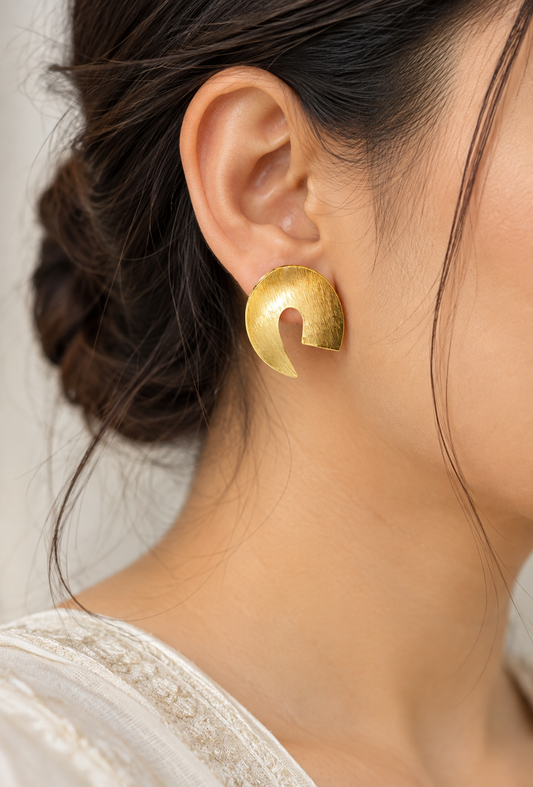 Handmade Modern Brass Crescent Stud Earrings with Brushed Satin Finish
