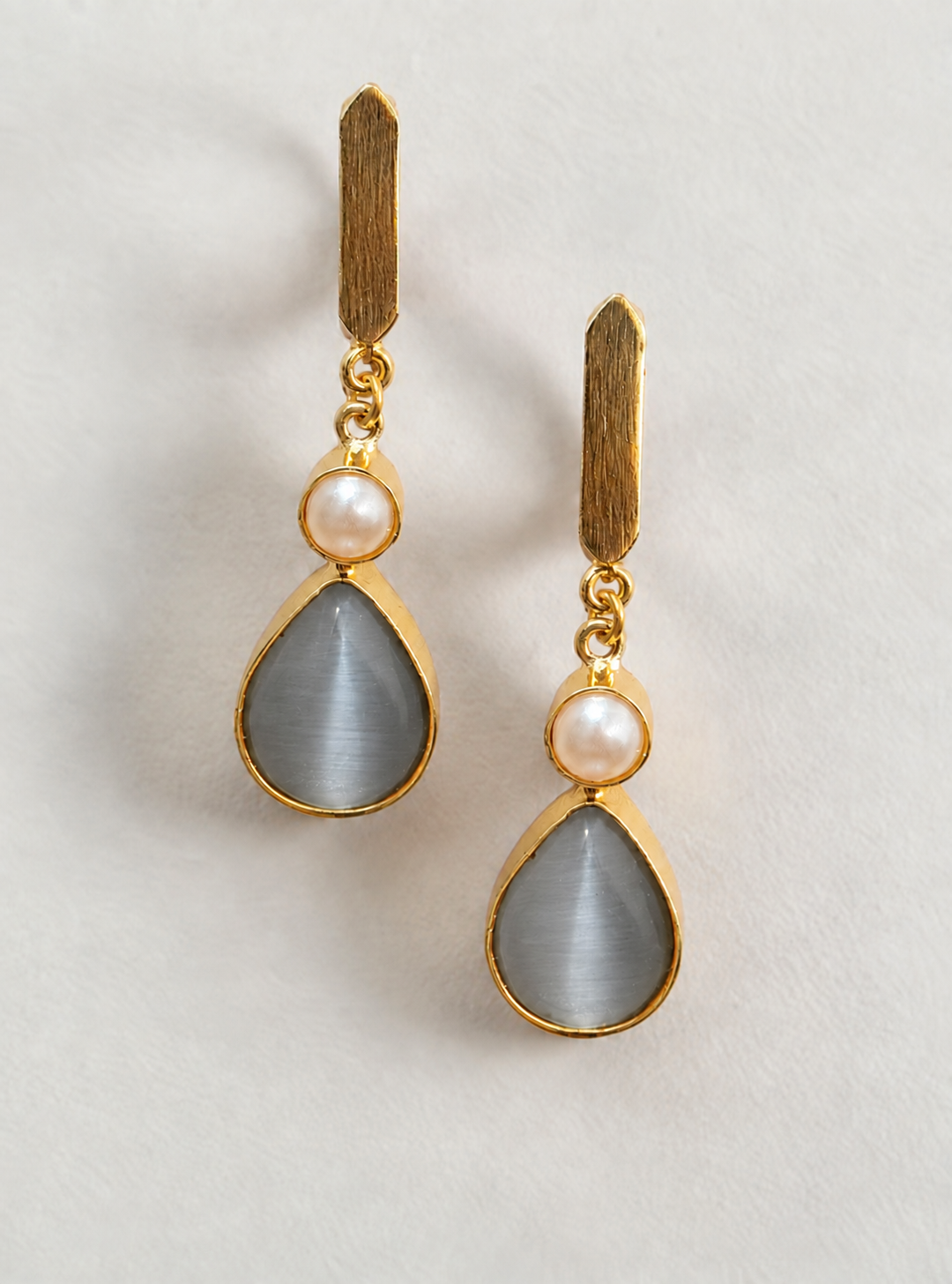 Handmade Brass Drop Earrings, Artisan Pear Stone Dangle Earrings with Pearl Accent, Handcrafted Elegant Jewelry Gift for Her