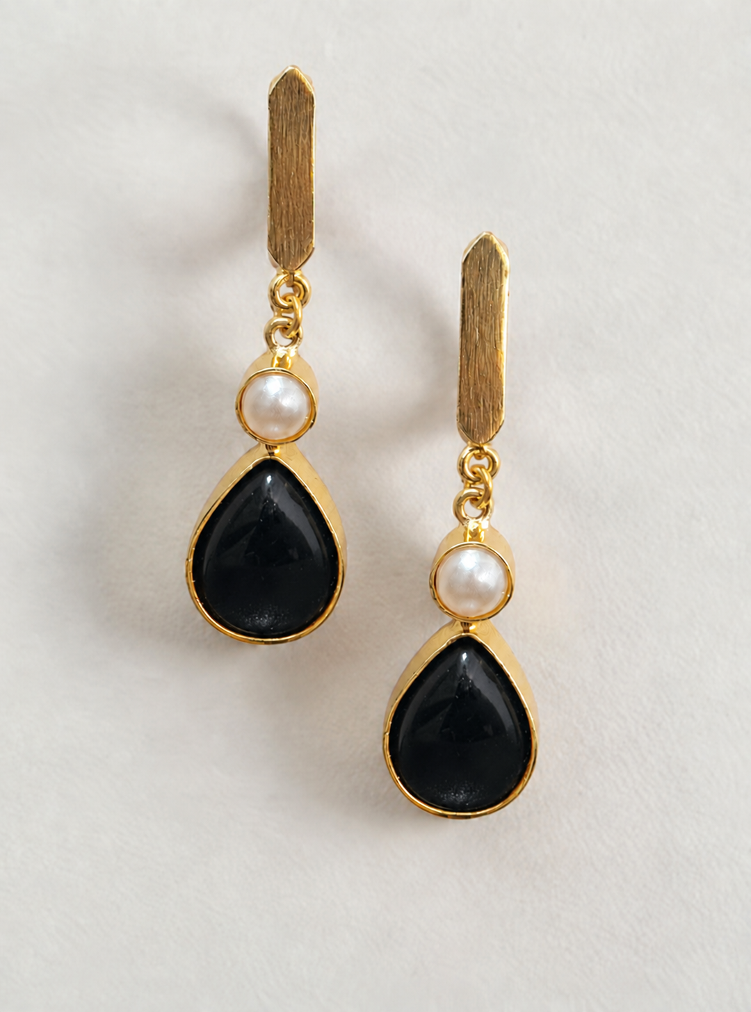 Handmade Brass Drop Earrings, Artisan Pear Stone Dangle Earrings with Pearl Accent, Handcrafted Elegant Jewelry Gift for Her