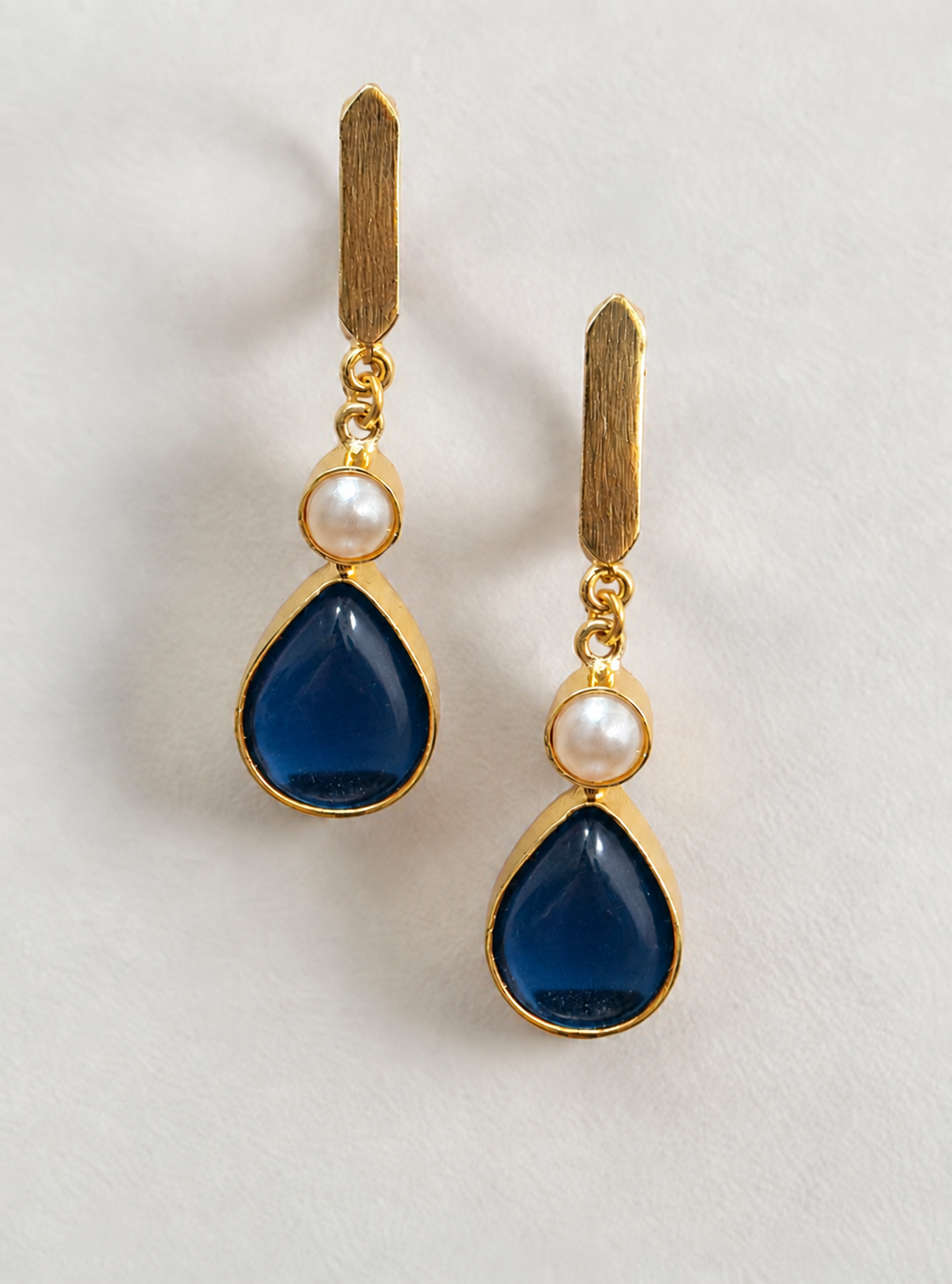 Handmade Brass Drop Earrings, Artisan Pear Stone Dangle Earrings with Pearl Accent, Handcrafted Elegant Jewelry Gift for Her