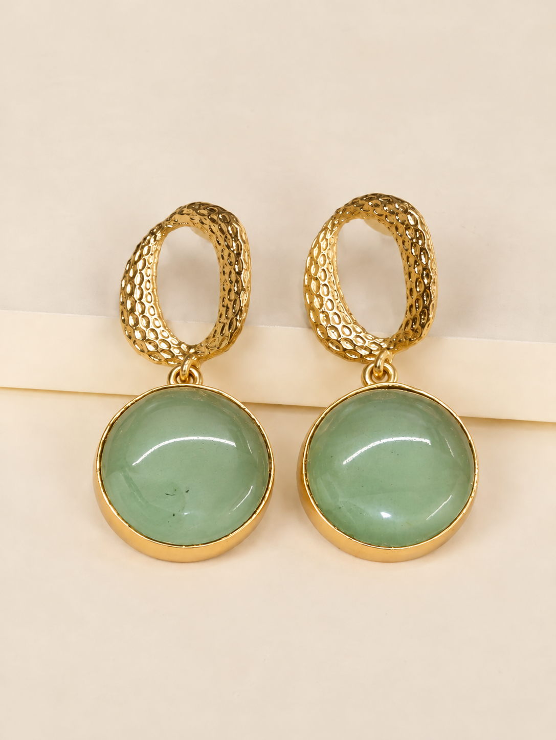 Handcrafted Brass Statement Earrings, Textured Oval Stud with Glossy Black Disc Charm