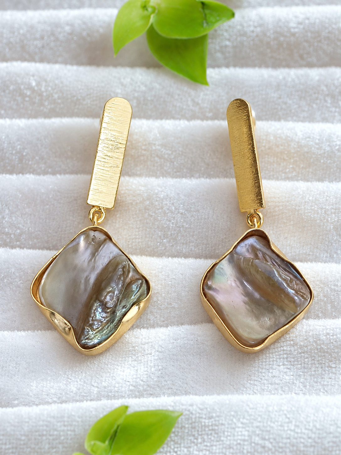 Handmade Gold-Plated Brass Bar & Pearl Drop Earrings