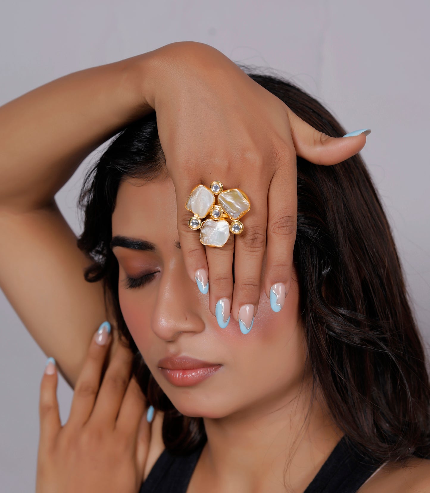 Mother of Pearl with Kundan Stone Adjustable Ring