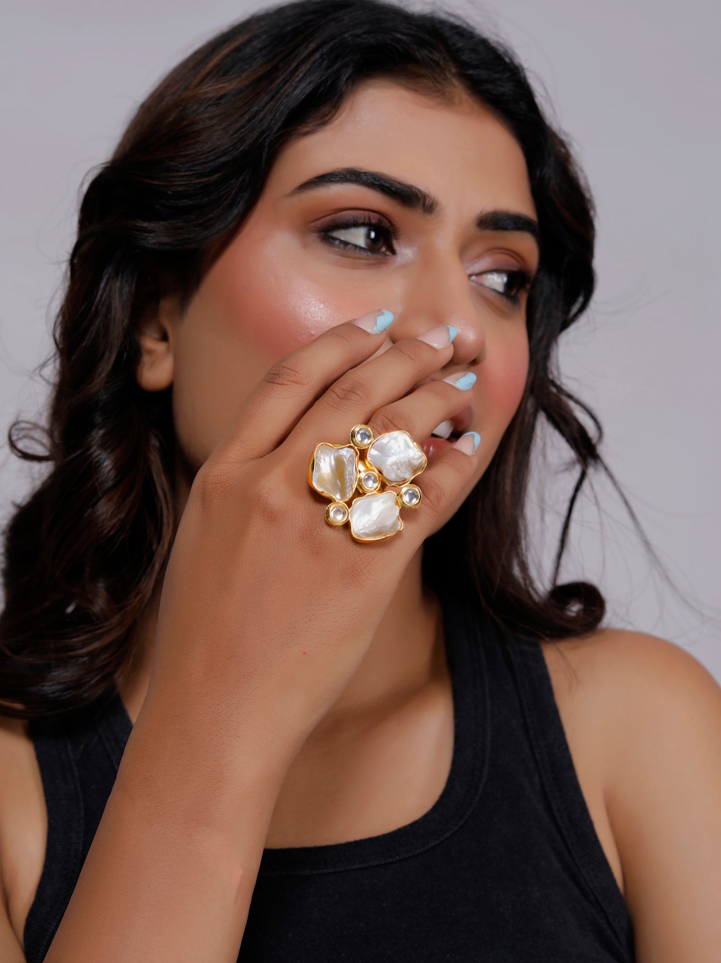 Mother of Pearl with Kundan Stone Adjustable Ring