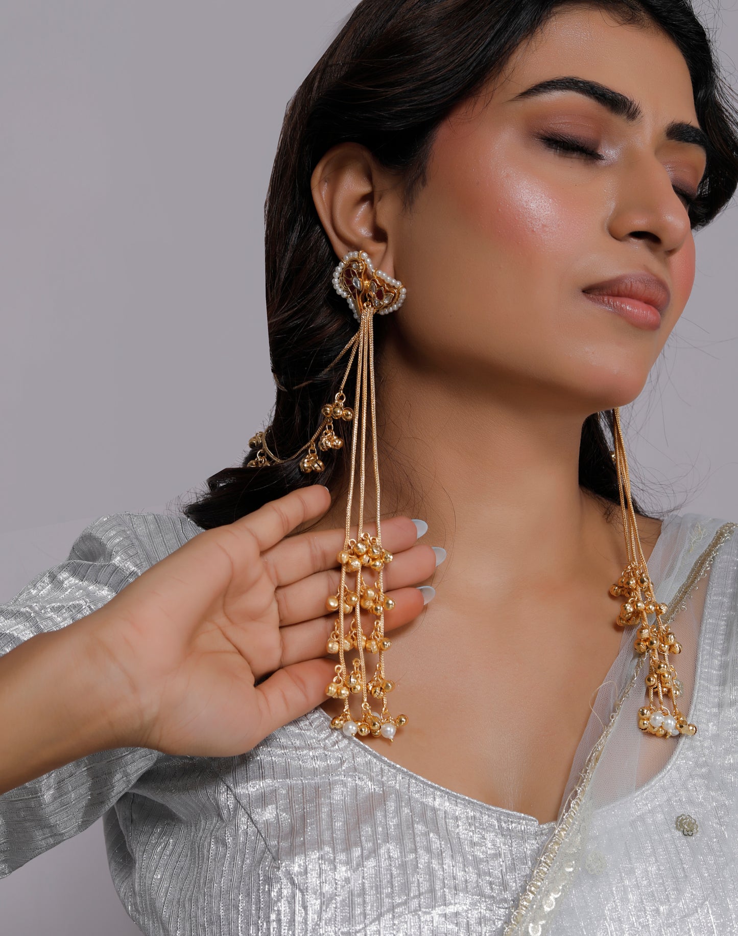 Kashmiri paachi kundan peacock design earring with back chain