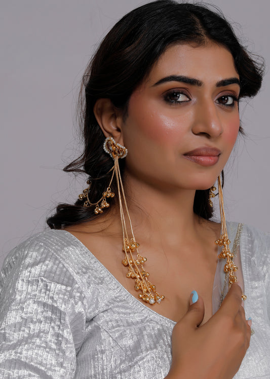 Kashmiri paachi kundan peacock design earring with back chain