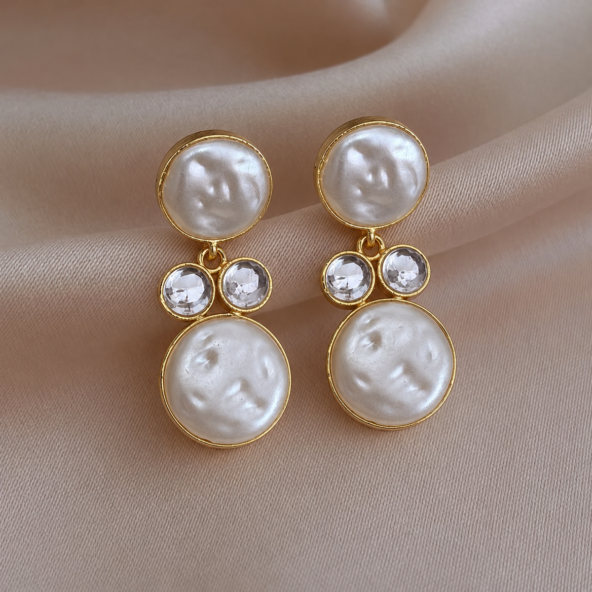 Handmade Brass Baroque Coin Pearl Drop Earrings, Gold Bezel Crystal Dangle Earrings, Artisan Bridal Jewelry