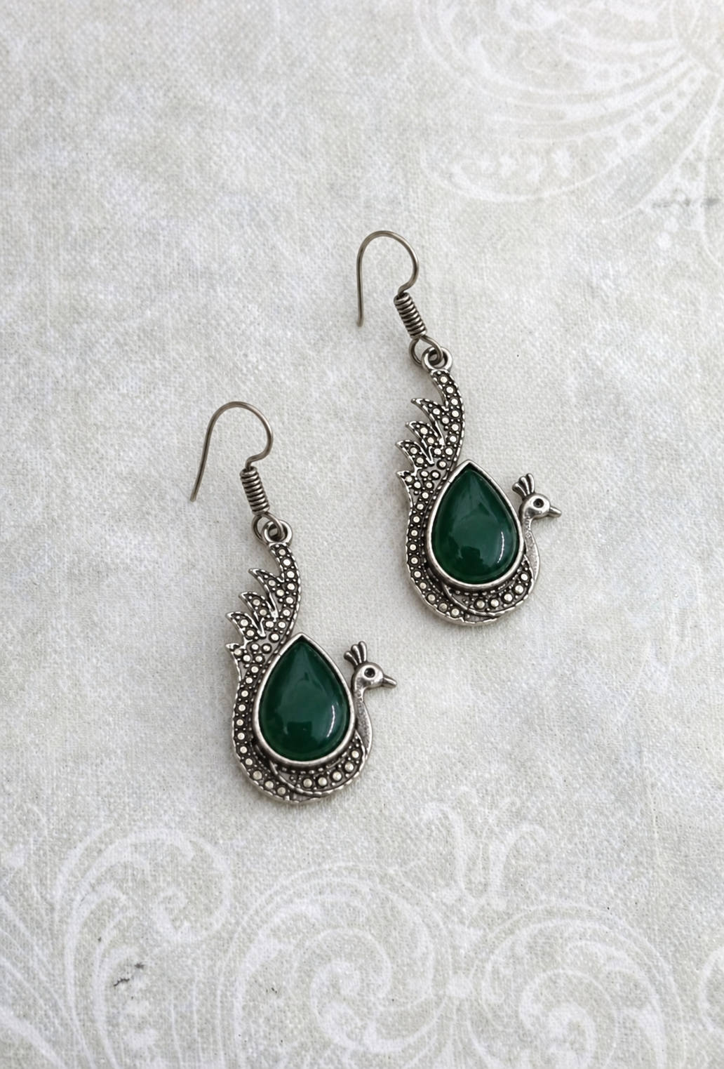 Handmade Kashmiri Peacock Drop Earrings, Handcrafted Brass Ethnic Dangle Earrings, Traditional Artisan Jewelry for Women