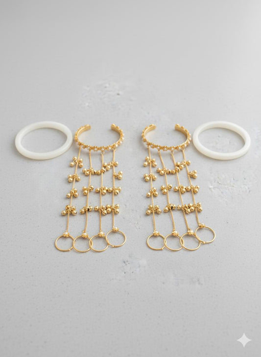 Brass-Based Flower Hathphool with Ghungroo Puwai &amp; Adjustable Ring