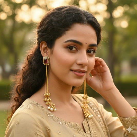 Brass-Based Long Kashmiri Design Earrings