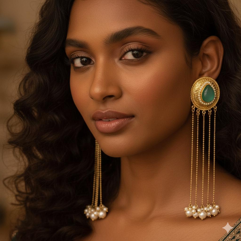 Kashmiri long monalisa stone earrings