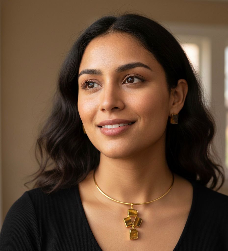 Semi-Precious Stone Western Design Hasli Necklace Set with Ear Tops