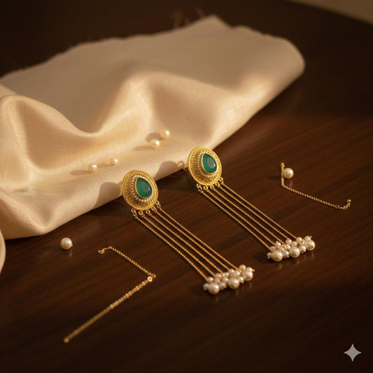 Kashmiri long monalisa stone earrings